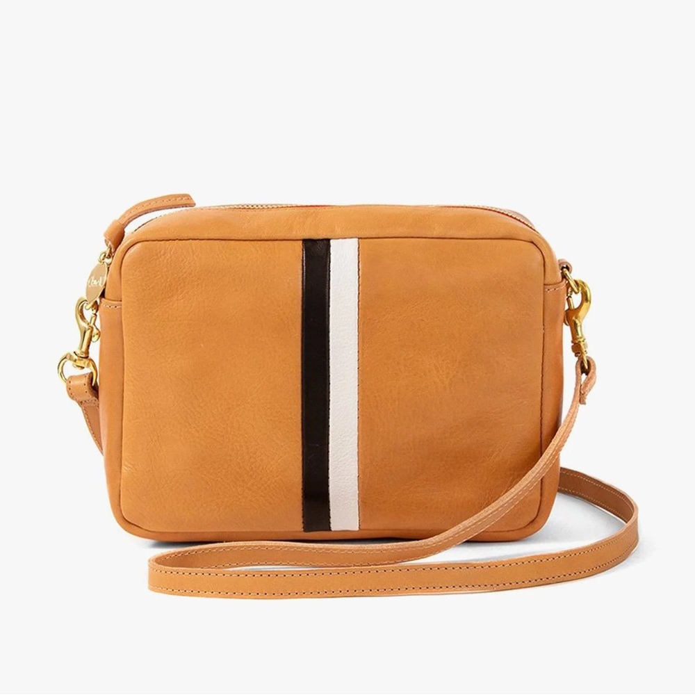Clare V MIDI Sac Natural W/Stripes, Neon Orange Strap, NWOT, No Tan Strap